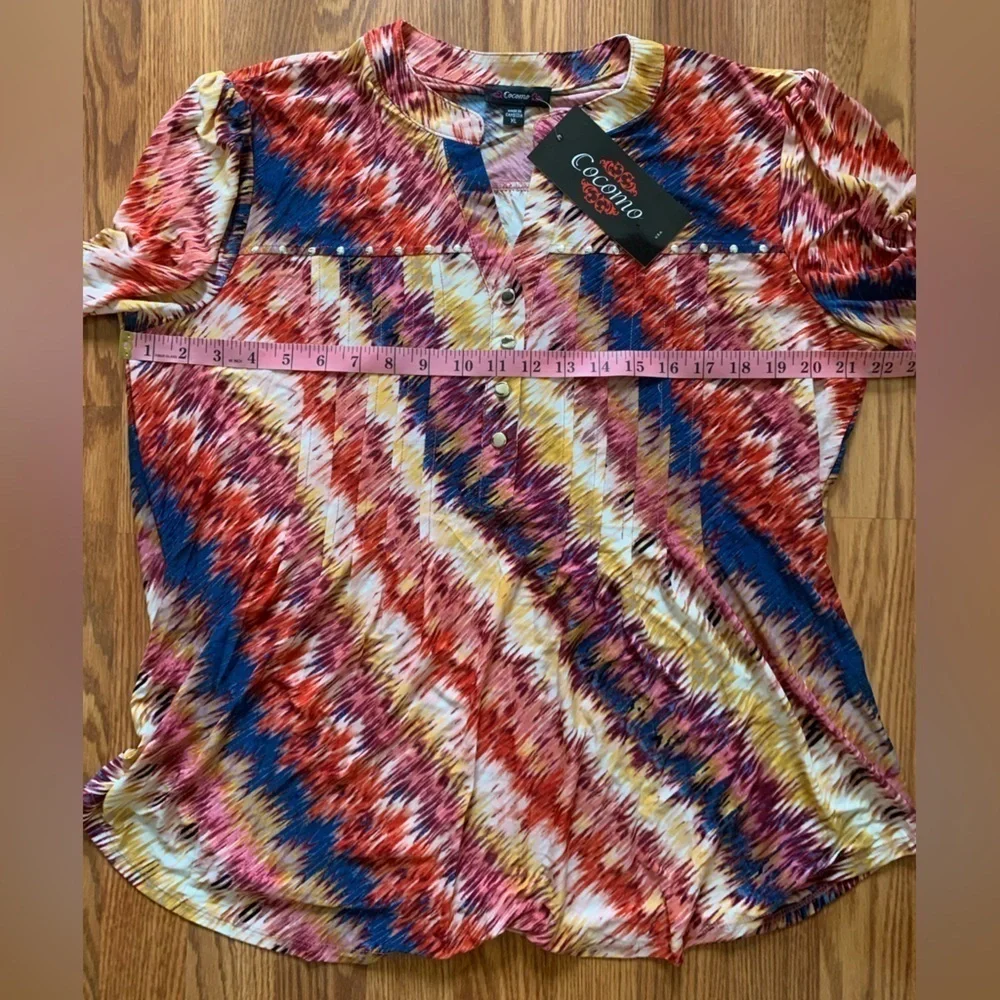 COCOMO XL Red Blue Yellow 3/4 sleeve women’s Pintuck Blouse top shirt tu…